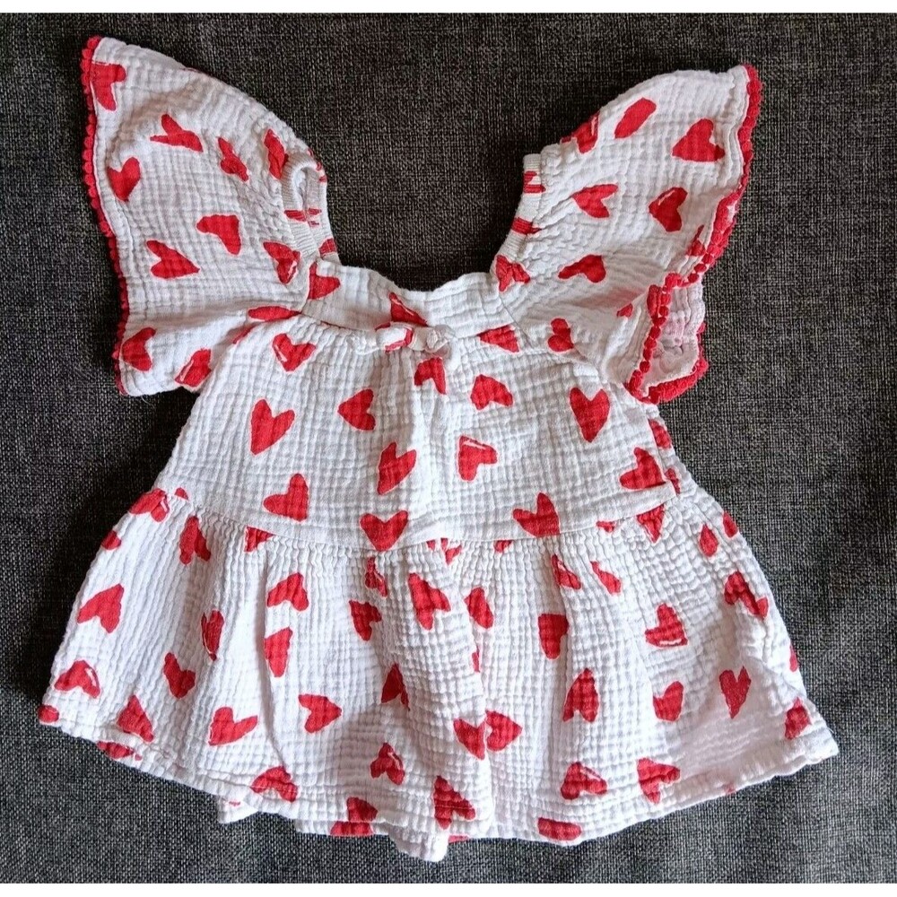 shirt 24 months Girls Jessica Simpson White Top With Red Hearts Flutter Sleeves